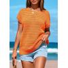 imagePRETTYGARDEN Womens Spring Tops 2025 Summer Shirts Crochet Cap Sleeve Sweater Pullover Cute Crew Neck Beach Cover UpsOrange