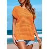 imagePRETTYGARDEN Womens Spring Tops 2025 Summer Shirts Crochet Cap Sleeve Sweater Pullover Cute Crew Neck Beach Cover UpsOrange