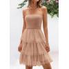 imagePRETTYGARDEN Womens Summer Dress 2025 Tube Top Mini Dresses Short Strapless Ruffle Tiered Wedding Guest Beach Mesh SundressKhaki