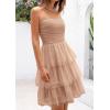 imagePRETTYGARDEN Womens Summer Dress 2025 Tube Top Mini Dresses Short Strapless Ruffle Tiered Wedding Guest Beach Mesh SundressKhaki