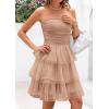 imagePRETTYGARDEN Womens Summer Dress 2025 Tube Top Mini Dresses Short Strapless Ruffle Tiered Wedding Guest Beach Mesh SundressKhaki