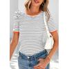 imagePRETTYGARDEN Womens Summer Puff Sleeve Tops Casual Ribbed Knit Crop Top Color Block Trendy Crewneck Striped ShirtsGrey