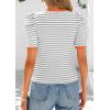 imagePRETTYGARDEN Womens Summer Puff Sleeve Tops Casual Ribbed Knit Crop Top Color Block Trendy Crewneck Striped ShirtsGrey