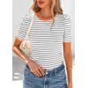 imagePRETTYGARDEN Womens Summer Puff Sleeve Tops Casual Ribbed Knit Crop Top Color Block Trendy Crewneck Striped ShirtsGrey