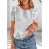 imagePRETTYGARDEN Womens Summer Puff Sleeve Tops Casual Ribbed Knit Crop Top Color Block Trendy Crewneck Striped ShirtsGrey