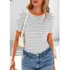 imagePRETTYGARDEN Womens Summer Puff Sleeve Tops Casual Ribbed Knit Crop Top Color Block Trendy Crewneck Striped ShirtsGrey