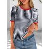 imagePRETTYGARDEN Womens Summer Puff Sleeve Tops Casual Ribbed Knit Crop Top Color Block Trendy Crewneck Striped ShirtsNavy