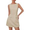 imagePRETTYGARDEN Womens 2025 Casual Sleeveless Summer Dresses Boat Neck Zipper Bodycon A Line Date Night Party Mini DressLight Khaki
