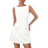imagePRETTYGARDEN Womens 2025 Casual Sleeveless Summer Dresses Boat Neck Zipper Bodycon A Line Date Night Party Mini DressWhite
