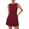 imagePRETTYGARDEN Womens 2025 Casual Sleeveless Summer Dresses Boat Neck Zipper Bodycon A Line Date Night Party Mini DressWine Red