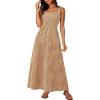 imagePRETTYGARDEN Womens 2025 Summer Spaghetti Strap Maxi Dresses Plaid Square Neck A Line Casual Beach Vacation Long SundressCoffee