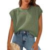 imagePRETTYGARDEN Womens Spring Tops 2025 Summer Shirts Crochet Cap Sleeve Sweater Pullover Cute Crew Neck Beach Cover UpsBean Green