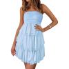imagePRETTYGARDEN Womens Summer Dress 2025 Tube Top Mini Dresses Short Strapless Ruffle Tiered Wedding Guest Beach Mesh SundressLight Blue