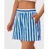 imagePRETTYGARDEN Boxer Shorts for Women 2025 Spring Striped PJ Y2K Casual Cotton Pajama Summer Lounge Sleep Bottoms with PocketsStriped Blue