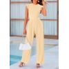 imagePRETTYGARDEN Summer Jumpsuits for Women Dressy 2025 Casual Ruffle Cap Sleeves Romper Crew Neck Rib Knit One Piece OutfitsApricot