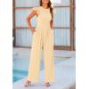 imagePRETTYGARDEN Summer Jumpsuits for Women Dressy 2025 Casual Ruffle Cap Sleeves Romper Crew Neck Rib Knit One Piece OutfitsApricot