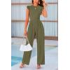 imagePRETTYGARDEN Summer Jumpsuits for Women Dressy 2025 Casual Ruffle Cap Sleeves Romper Crew Neck Rib Knit One Piece OutfitsArmy Green