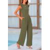 imagePRETTYGARDEN Summer Jumpsuits for Women Dressy 2025 Casual Ruffle Cap Sleeves Romper Crew Neck Rib Knit One Piece OutfitsArmy Green