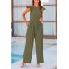 imagePRETTYGARDEN Summer Jumpsuits for Women Dressy 2025 Casual Ruffle Cap Sleeves Romper Crew Neck Rib Knit One Piece OutfitsArmy Green