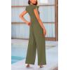 imagePRETTYGARDEN Summer Jumpsuits for Women Dressy 2025 Casual Ruffle Cap Sleeves Romper Crew Neck Rib Knit One Piece OutfitsArmy Green