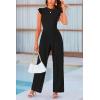 imagePRETTYGARDEN Summer Jumpsuits for Women Dressy 2025 Casual Ruffle Cap Sleeves Romper Crew Neck Rib Knit One Piece OutfitsBlack