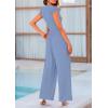 imagePRETTYGARDEN Summer Jumpsuits for Women Dressy 2025 Casual Ruffle Cap Sleeves Romper Crew Neck Rib Knit One Piece OutfitsBlue Grey
