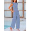 imagePRETTYGARDEN Summer Jumpsuits for Women Dressy 2025 Casual Ruffle Cap Sleeves Romper Crew Neck Rib Knit One Piece OutfitsBlue Grey