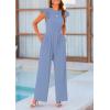 imagePRETTYGARDEN Summer Jumpsuits for Women Dressy 2025 Casual Ruffle Cap Sleeves Romper Crew Neck Rib Knit One Piece OutfitsBlue Grey