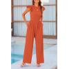 imagePRETTYGARDEN Summer Jumpsuits for Women Dressy 2025 Casual Ruffle Cap Sleeves Romper Crew Neck Rib Knit One Piece OutfitsBrick Red