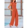 imagePRETTYGARDEN Summer Jumpsuits for Women Dressy 2025 Casual Ruffle Cap Sleeves Romper Crew Neck Rib Knit One Piece OutfitsBrick Red