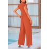 imagePRETTYGARDEN Summer Jumpsuits for Women Dressy 2025 Casual Ruffle Cap Sleeves Romper Crew Neck Rib Knit One Piece OutfitsBrick Red