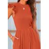 imagePRETTYGARDEN Summer Jumpsuits for Women Dressy 2025 Casual Ruffle Cap Sleeves Romper Crew Neck Rib Knit One Piece OutfitsBrick Red