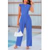 imagePRETTYGARDEN Summer Jumpsuits for Women Dressy 2025 Casual Ruffle Cap Sleeves Romper Crew Neck Rib Knit One Piece OutfitsBrilliant Blue