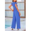 imagePRETTYGARDEN Summer Jumpsuits for Women Dressy 2025 Casual Ruffle Cap Sleeves Romper Crew Neck Rib Knit One Piece OutfitsBrilliant Blue
