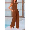 imagePRETTYGARDEN Summer Jumpsuits for Women Dressy 2025 Casual Ruffle Cap Sleeves Romper Crew Neck Rib Knit One Piece OutfitsCoffee