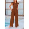 imagePRETTYGARDEN Summer Jumpsuits for Women Dressy 2025 Casual Ruffle Cap Sleeves Romper Crew Neck Rib Knit One Piece OutfitsCoffee