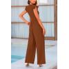 imagePRETTYGARDEN Summer Jumpsuits for Women Dressy 2025 Casual Ruffle Cap Sleeves Romper Crew Neck Rib Knit One Piece OutfitsCoffee