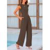 imagePRETTYGARDEN Summer Jumpsuits for Women Dressy 2025 Casual Ruffle Cap Sleeves Romper Crew Neck Rib Knit One Piece OutfitsDark Brown