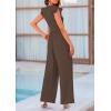 imagePRETTYGARDEN Summer Jumpsuits for Women Dressy 2025 Casual Ruffle Cap Sleeves Romper Crew Neck Rib Knit One Piece OutfitsDark Brown