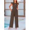 imagePRETTYGARDEN Summer Jumpsuits for Women Dressy 2025 Casual Ruffle Cap Sleeves Romper Crew Neck Rib Knit One Piece OutfitsDark Brown