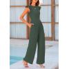 imagePRETTYGARDEN Summer Jumpsuits for Women Dressy 2025 Casual Ruffle Cap Sleeves Romper Crew Neck Rib Knit One Piece OutfitsDark Green