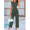 imagePRETTYGARDEN Summer Jumpsuits for Women Dressy 2025 Casual Ruffle Cap Sleeves Romper Crew Neck Rib Knit One Piece OutfitsDark Green