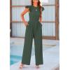 imagePRETTYGARDEN Summer Jumpsuits for Women Dressy 2025 Casual Ruffle Cap Sleeves Romper Crew Neck Rib Knit One Piece OutfitsDark Green