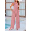 imagePRETTYGARDEN Summer Jumpsuits for Women Dressy 2025 Casual Ruffle Cap Sleeves Romper Crew Neck Rib Knit One Piece OutfitsDusty Pink