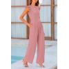 imagePRETTYGARDEN Summer Jumpsuits for Women Dressy 2025 Casual Ruffle Cap Sleeves Romper Crew Neck Rib Knit One Piece OutfitsDusty Pink
