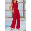 imagePRETTYGARDEN Summer Jumpsuits for Women Dressy 2025 Casual Ruffle Cap Sleeves Romper Crew Neck Rib Knit One Piece OutfitsFiery Red