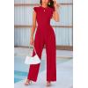 imagePRETTYGARDEN Summer Jumpsuits for Women Dressy 2025 Casual Ruffle Cap Sleeves Romper Crew Neck Rib Knit One Piece OutfitsFiery Red