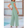 imagePRETTYGARDEN Summer Jumpsuits for Women Dressy 2025 Casual Ruffle Cap Sleeves Romper Crew Neck Rib Knit One Piece OutfitsFruit Green
