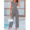 imagePRETTYGARDEN Summer Jumpsuits for Women Dressy 2025 Casual Ruffle Cap Sleeves Romper Crew Neck Rib Knit One Piece OutfitsGrey