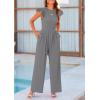 imagePRETTYGARDEN Summer Jumpsuits for Women Dressy 2025 Casual Ruffle Cap Sleeves Romper Crew Neck Rib Knit One Piece OutfitsGrey